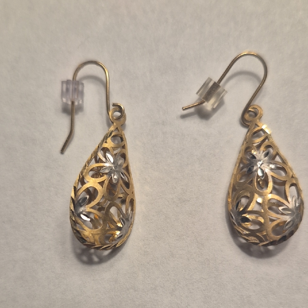 Filigree Floral Earrings In 10K Gold And White Gold From Macys In Teardrop Style